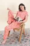 Zivame Nature Trails Knit Cotton Pyjama Set - Burnt Coral — thumbnail 4